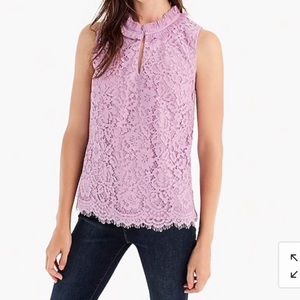 J Crew Lace Ruffle-Neck Top